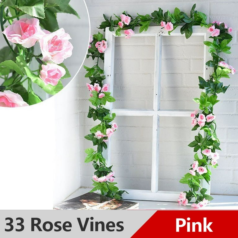 Feildoo 33 Heads 220cm Roses Vine with Green Leaves For Home