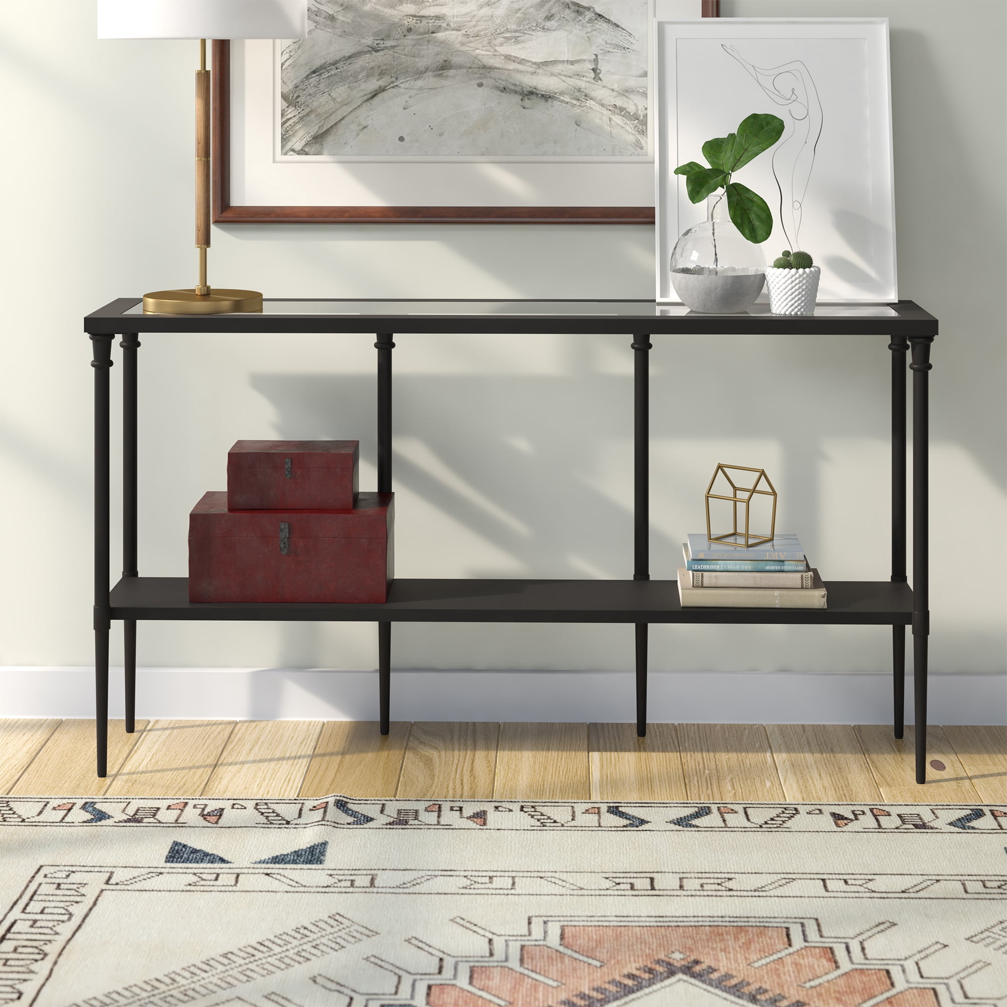 Evelyn&Zoe Modern/Contemporary 55" Wide Blackened Bronze Console Table