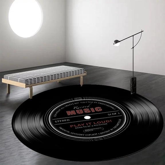 1 Piece Vinyl Record Shaped Area Rug - 16 Inch Size, Music Themed Home Decorative Floor Mat - For Living Room, Bedroom, Home Office, Music Room, Hobby Room, Studio, Man Cave