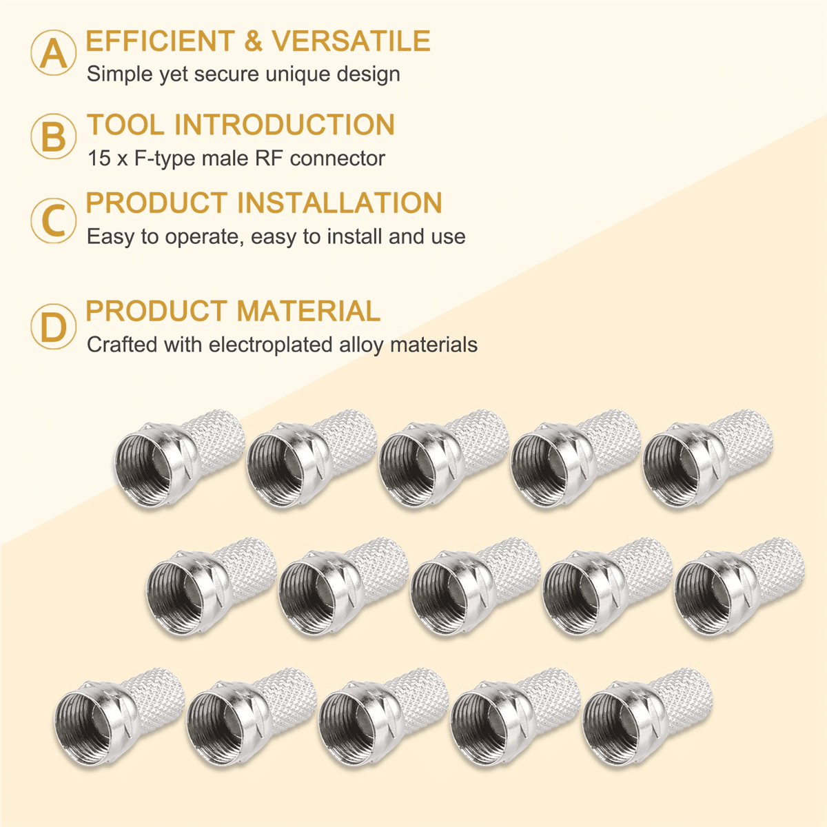 New Arrivals 15 Pcs RG6 F-Type Twist-On Coax Coaxial Cable Connector Male for CCTV Camera