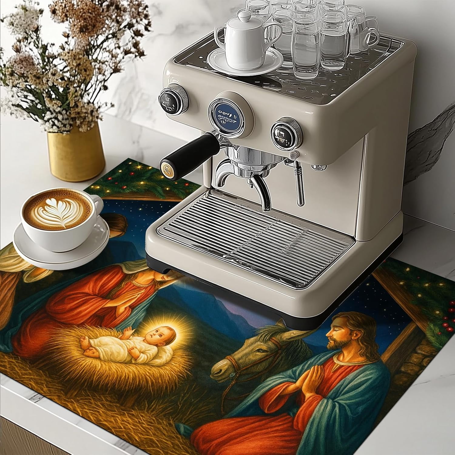 Nativity Scene Stove Top Cover 28x20 Inch Glass Top Protector Christmas Religious Kitchen Counter Mat Heat Resistant Silicone Cooktop Cover Holiday Decoration