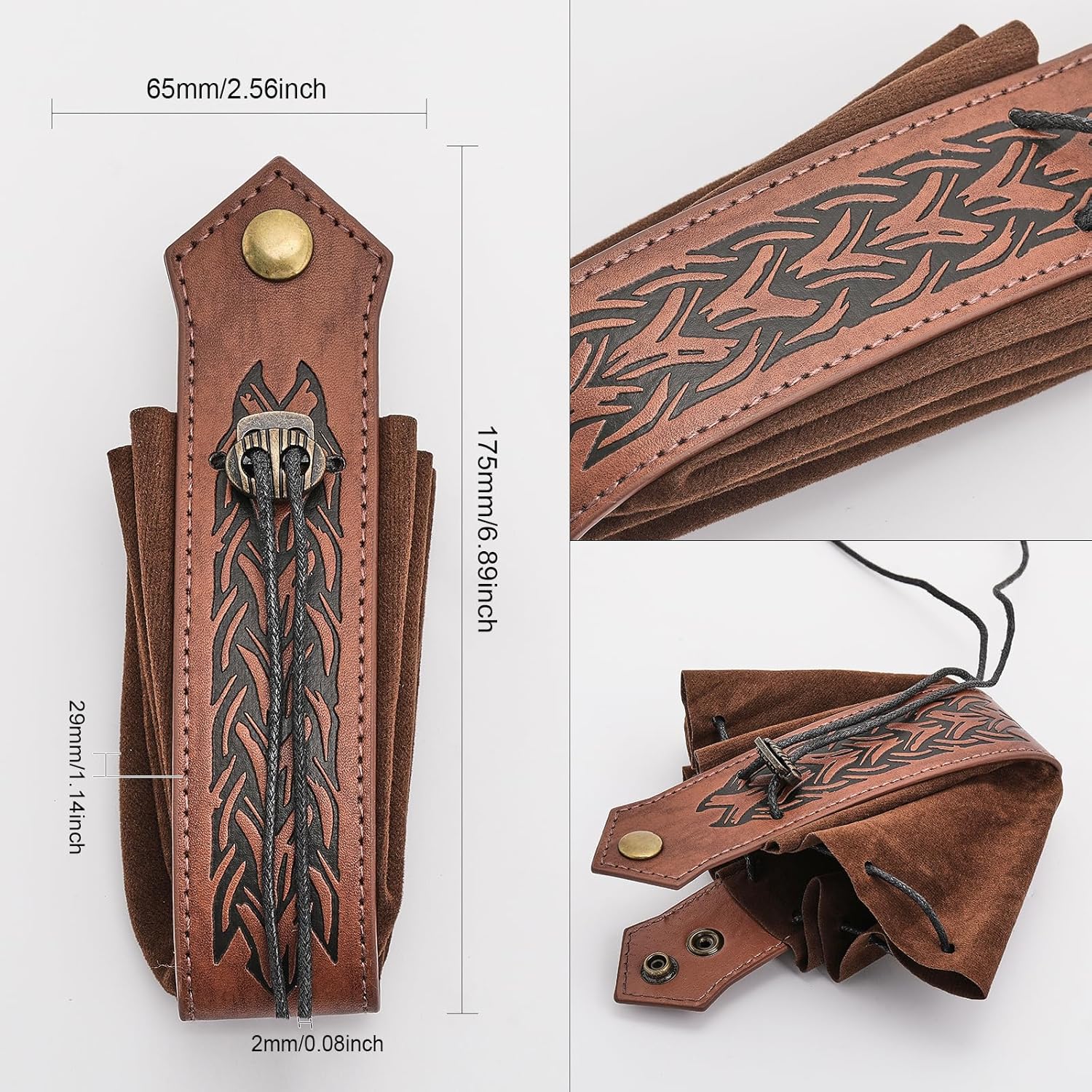 Ceinture Médiévale Homme - Pochette En Faux Cuir Embossé - Portefeuille à Cordon Brun - Style Viking/Renaissance - Cosplay - 9