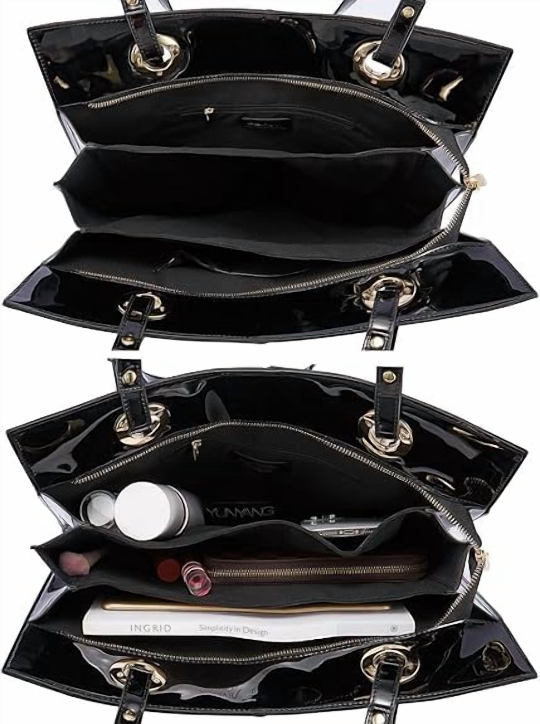 FEIMINA Patent Leather Shoulder Bag For Women, Luxury Designer Handbags Women,Genuine Shiny Large Leather Bag, Retro Dark Blue tote bag Purse