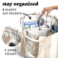 thumbnail image 3 of Fit + Fresh All the Things XL Tote Bag, Oversized Water-Resistant Canvas Zipper Tote with Internal Pockets, Taupe Stripe, 3 of 8