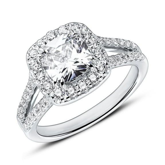 Spot Jewel Elegant 2.2 Ct Cushion Cut Diamond Halo Engagement Ring - 14K White Gold Plated Lab Created Diamond Ring - Exquisite Prong Set for Women's - Ideal for Celebrations Anniversary and Gift