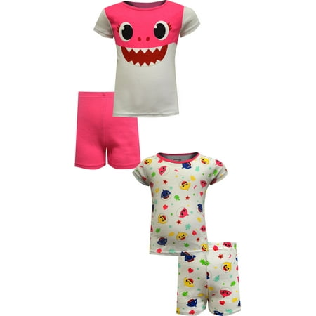 

AME Sleepwear Girls Baby Shark Girls Pink 4 Piece Cotton Infant Shortie Pajamas