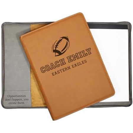 Custom Football Coach Portfolio – Personalized Engraved 9.5x12 Vegan Leather Padfolio with Legal Pad – Gift for Football Coach from Player, Team, or Parent – $$Office