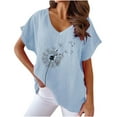 thumbnail image 2 of pimelu Womens Tops Tops for Women Trendy Loose Breathable Comfy Cotton Linen Tees Summer Fashion Dandelion Print Tops Girls V-Neck Short Sleeve Shirt Top, 2 of 4