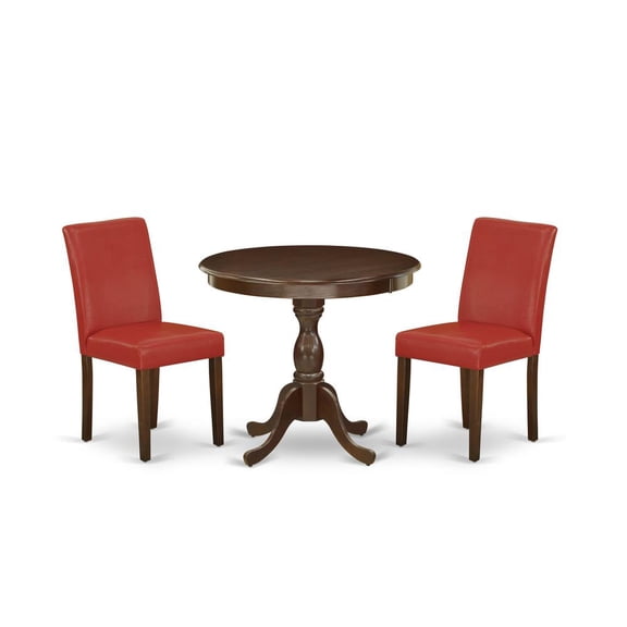 East West Furniture AMAB3-MAH-72 3 Piece Dining Table Set - 1 Kitchen Table and 2 Firebrick Red Dining Chairs - Mahogany Finish