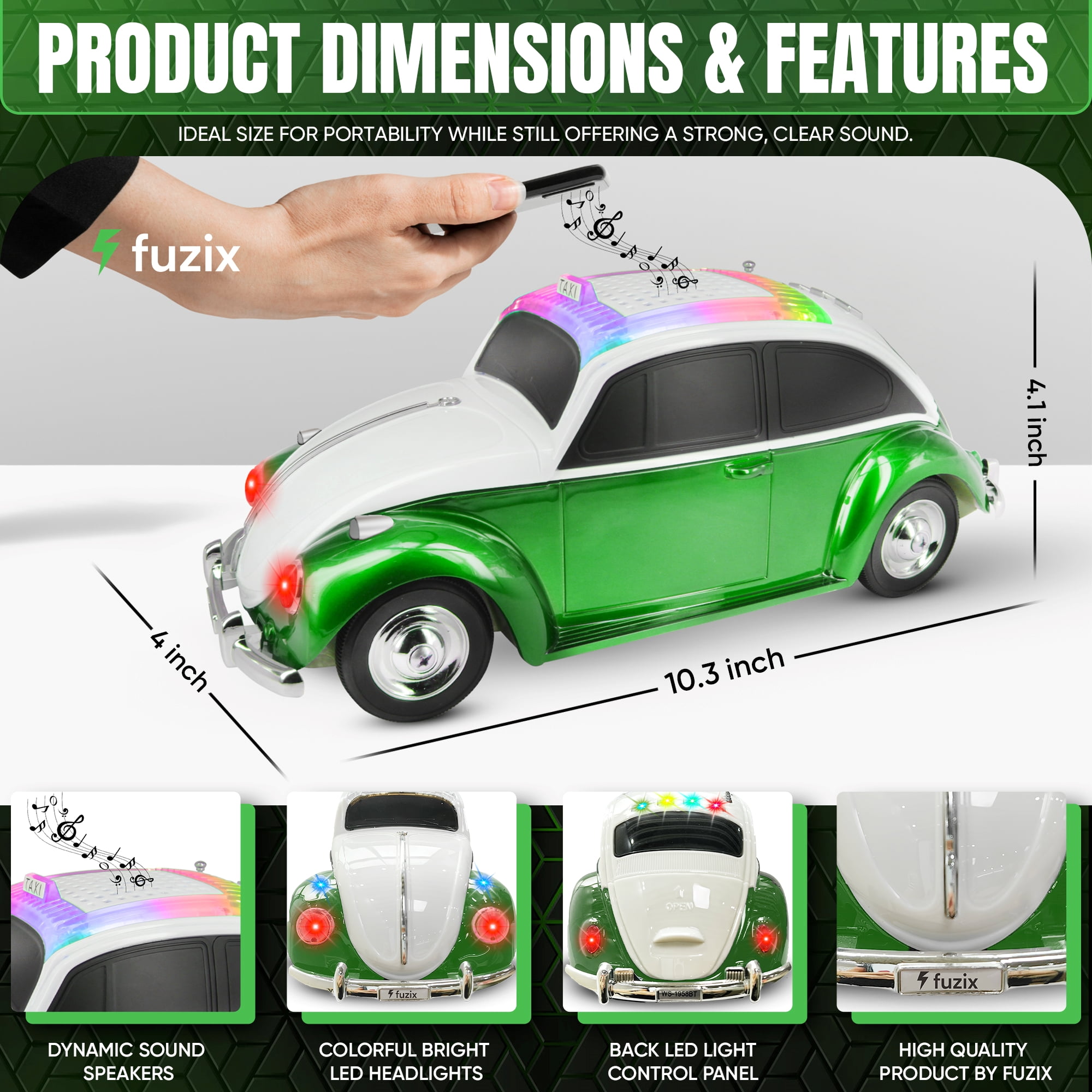Fuzix WS-1958 Car Bluetooth Portable Speaker with LED AUX USB FM Rechargeable