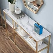 Ivinta Furniture Narrow Console Table, White Marble Sofa Table Small TV Entryway Table with Storage Shelf, Buffet Table for Hallway Living Room, 47.2 inch