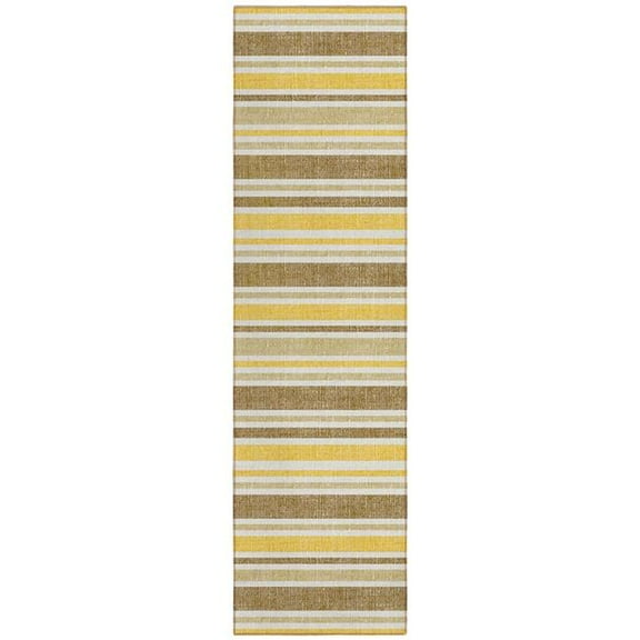 HomeRoots 561204 8 ft. Runner Brown & Orange Striped Washable Non Skid Indoor Outdoor Runner Machine Woven Rug
