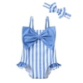 thumbnail image 1 of Traje de baño para bebé Mioglrie 3-6M azul con volantes y lazo, 1 of 5