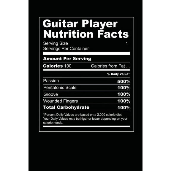 Guitar Player Nutrition Facts: Grab this product for a guitar player who wants to share his nutrition facts with everyone. This is the diet of a musician. 6 x 9 inches - 100 pages (Paperback)
