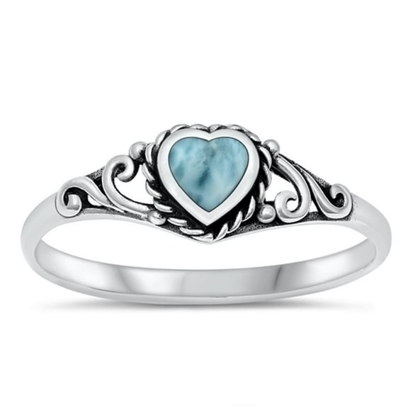 CHOOSE YOUR COLOR Vintage Rope Halo Heart Ring Larimar .925 Sterling Silver Band Jewelry Female Size 5