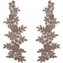 4Pcs Embroidered Lace Patches Flower Appliques Decorative Floral Leaves Sew on Patch DIY Collar Sewing Fabric Applique for Wedding Dress Bridal Headdress Costume Hat Bag Jeans Camel Color