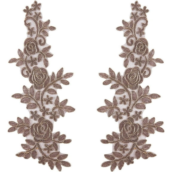 4Pcs Embroidered Lace Patches Flower Appliques Decorative Floral Leaves Sew on Patch DIY Collar Sewing Fabric Applique for Wedding Dress Bridal Headdress Costume Hat Bag Jeans Camel Color