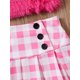 thumbnail image 4 of Conjunto de ropa de verano para niña Camisola de felpa sin mangas Falda plisada de cuadros elásticos con bolsa cruzada Set Nituyy Bonito conjunto de verano rosa para niñas., 4 of 5
