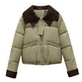 thumbnail image 5 of Oksale Cropped Puffer Jackets for Women Casual Lapel Quilted Outerwear Comfort Long Sleeve Overcoats for Winter 2025 Army Green XL, 5 of 7