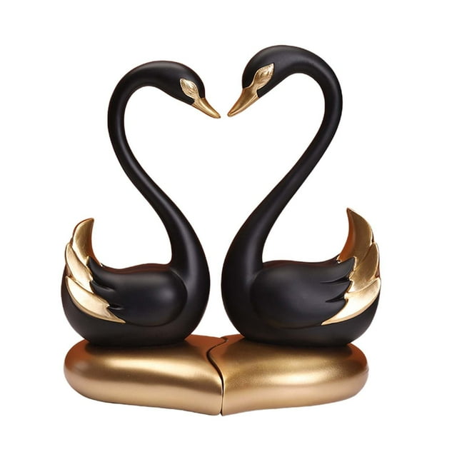 2 figuras de cisne de pareja, adorno de mesa de resina moderna para San Valentín Negro