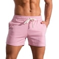 thumbnail image 1 of Men Solid Cotton Three-Point Pants Sports Elastic Mid-Waist Drawstring Workout Lace-Up Shorts（Pink,S）, 1 of 7