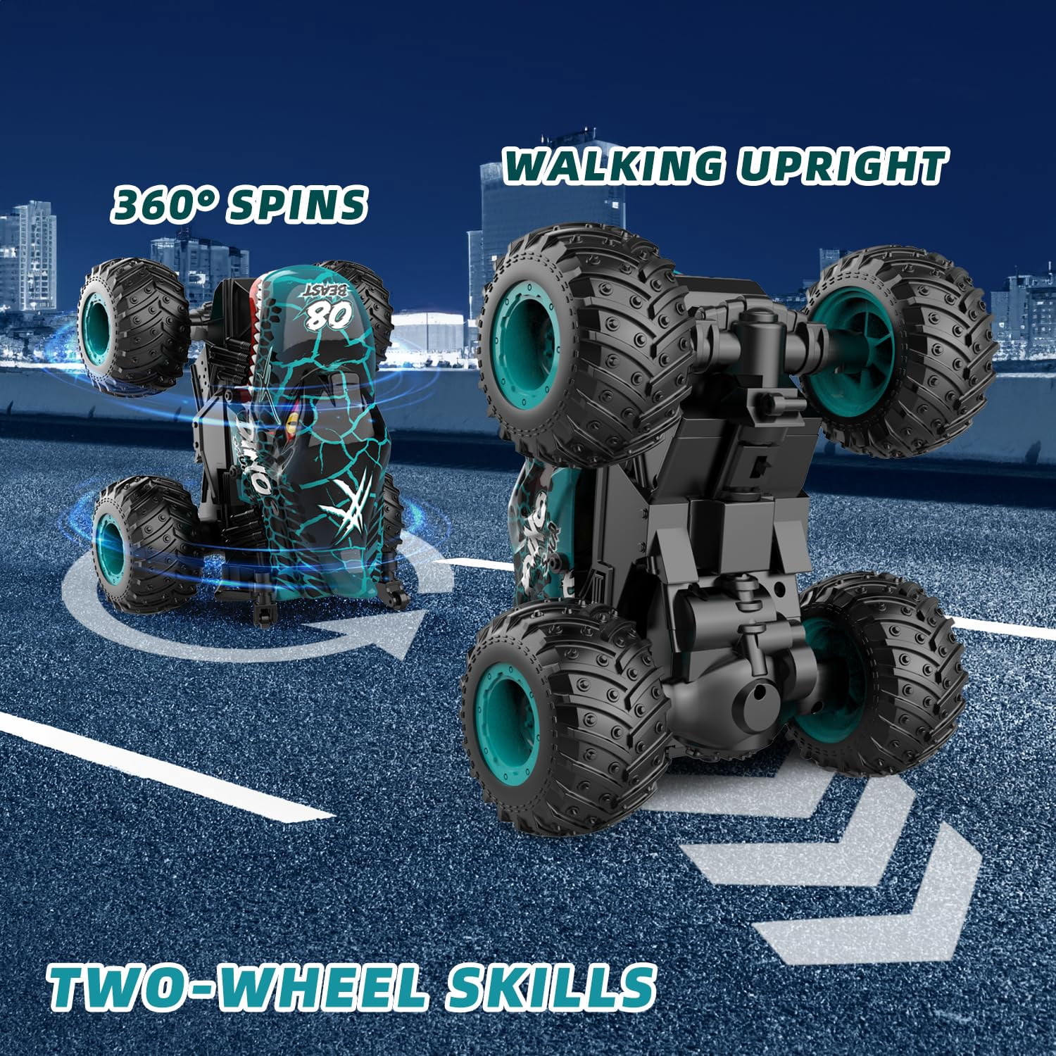 VKFVKF RC Monster Truck Toys, Remote Control Cars for Kids, 1:20 Dinosaur RC Cars with Light & Music,Stunt, 360° Spin, Walk Upright