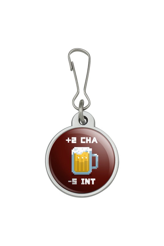 8-Bit Pixel Retro Beer Charisma Buff Gamer Game Jacket Handbag Purse Luggage Backpack Zipper Pull Charm