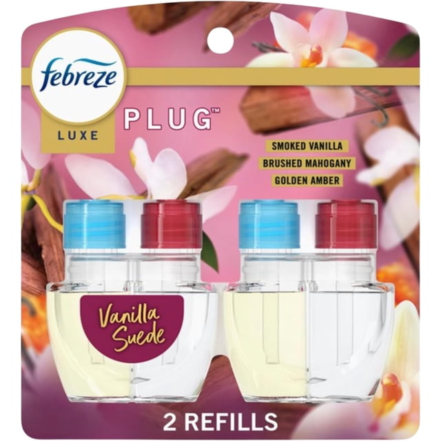 Febreeze Plug In Refills Spring Scents, Summer Limited Edition Plug In Refills for Odor-Fighting Fade Defy PLUG Air Freshener, 2 pack (Vanilla Suede)