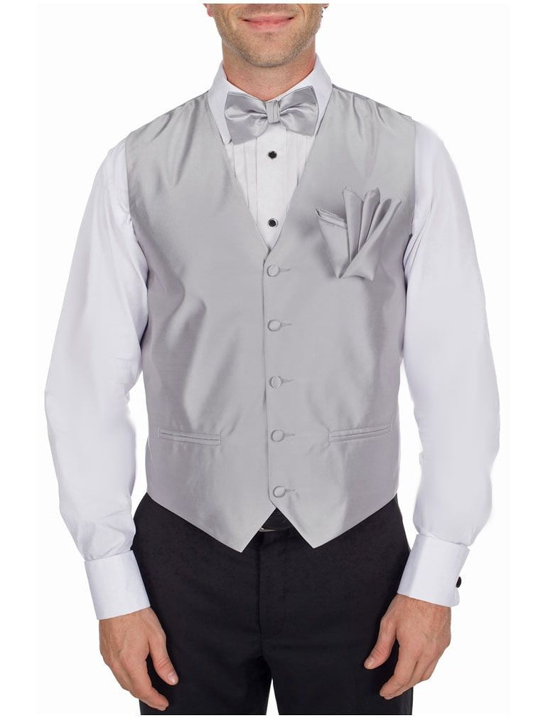 Solid & Design Men Tuxedo Vest 4 Piece Set  with Bow Tie Handkerchief,and Tie 