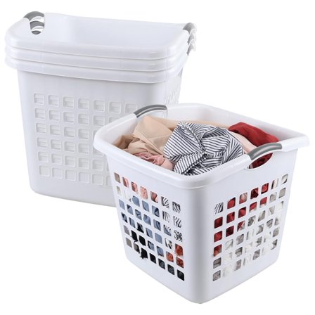 4 Pack 2 Bushel Ultra Laundry Basket, 72 L Square Large Plastic Laundry Basket with Handles, White