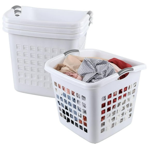 4 Pack 2 Bushel Ultra Laundry Basket, 72 L Square Large Plastic Laundry Basket with Handles, White