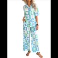 thumbnail image 2 of Conjunto de 2 Piezas de Chándal de Verano para Playa con Camisa de Corta y Botones para Mujer, Top Estampado, Pantalones Cortos de Descanso Tablero de Ajedrez XL, 2 of 10
