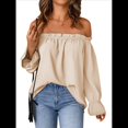 thumbnail image 2 of Blusa Informal Holgada de con Hombros Descubiertos y Volantes de Larga para Mujer. Albaricoque L, 2 of 7