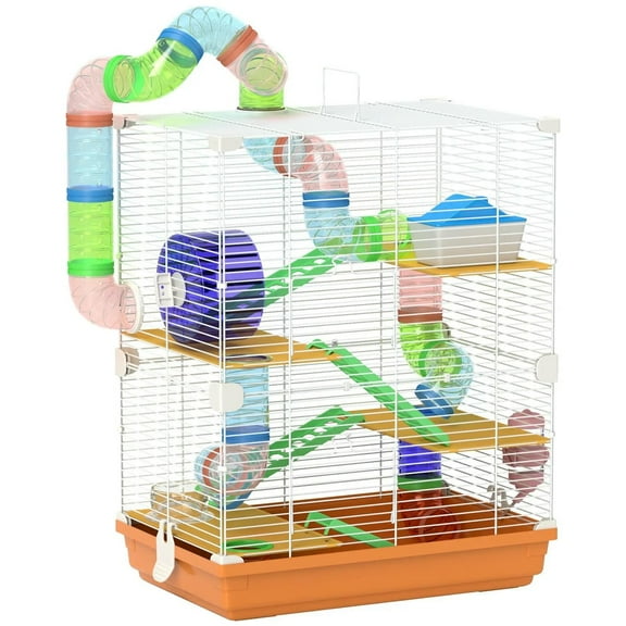 Spaco 5 Tiers Hamster Cage, Portable Animal Travel Carrier with Exercise Wheels Tube, Orange