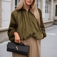 thumbnail image 2 of QHFBli Women's Puffed Bomber Jacket Oversized Streetwear Casual Batwing Sleeve Lapel Collar Zip Front Pleated Shirts, 2 of 9
