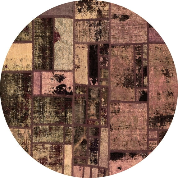 Ahgly Company Indoor Round Patchwork Brown Transitional Area Rugs, 4' Round