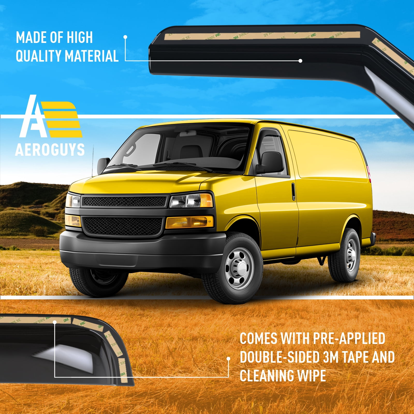 AEROGUYS In-Channel Window Deflectors Extra Durable Window Visors Rain Guards Fit for Chevrolet (Chevy) 1996-2026 Express Van, Sun Visors, Wind Vent Visors, Car Accessories - 2pcs. AG0420
