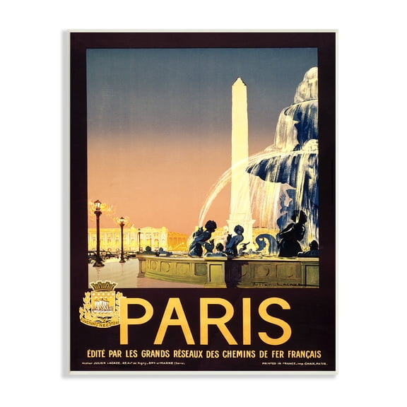 The Stupell Home Decor Collection Vintage Paris Fountain Poster Wall Plaque Art, 10 x 0.5 x 15