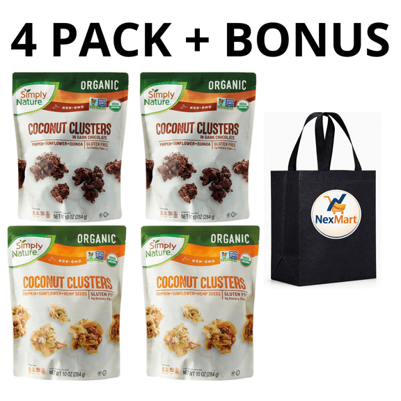 Simply Nature Coconut Clusters Super Seed & Dark Chocolate Superfood ,Pack 4,10oz