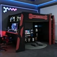 thumbnail image 2 of Euroco Full Size Loft Bed with Desk, Gaming Bed with RGB Light and Storage Selves, Red, 2 of 16