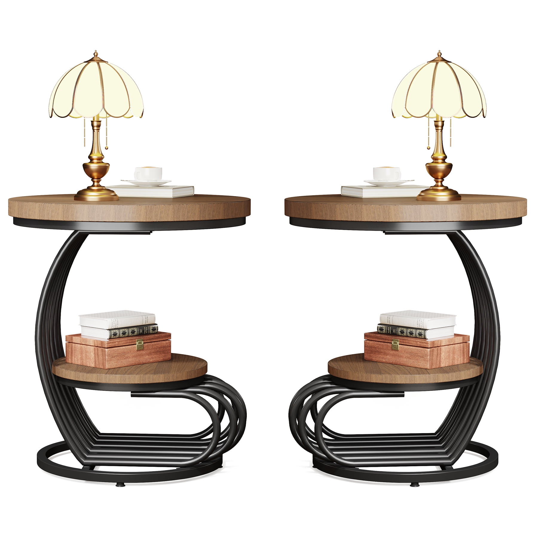Fnova End Table Modern Wood Narrow Farmhouse Side Tables with Storage Shelf for Living Room, Bedroom, Nightstand