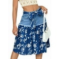 thumbnail image 3 of Denim Skirts for Women Lace Up Patchwork Print Bohemian A-Line Summer Midi Jean Skirts, 3 of 9