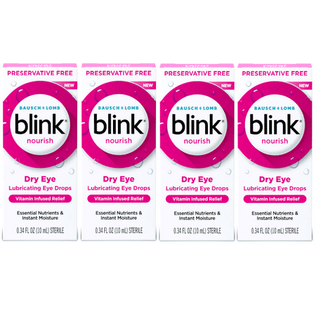 4 Pack - Blink Nourish Eye Drops for Dry Eyes, 0.33 fl oz, Preservative Free Lubricating Eye Drops with Hyaluronan, B12, & Vitamin C, pH Balanced to Match Healthy Tears