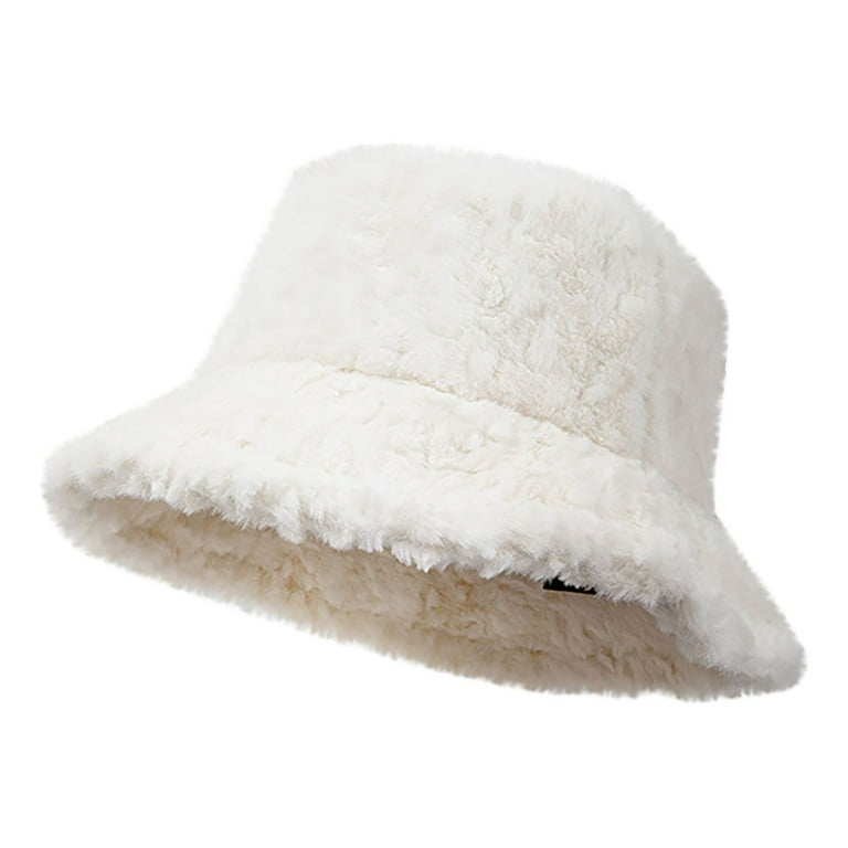 APEXFWDT Womens Bucket Hat, Fuzzy Furry Winter Warm Fisherman Cap