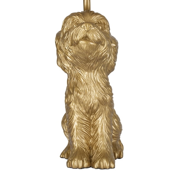 Golden Doodles Table Lamp – Gold Painted Finish, Tapered Linen Shade, 17.72" H, Dog-Shaped Night Light With Touch Control – For Bedroom & Bedside Decor