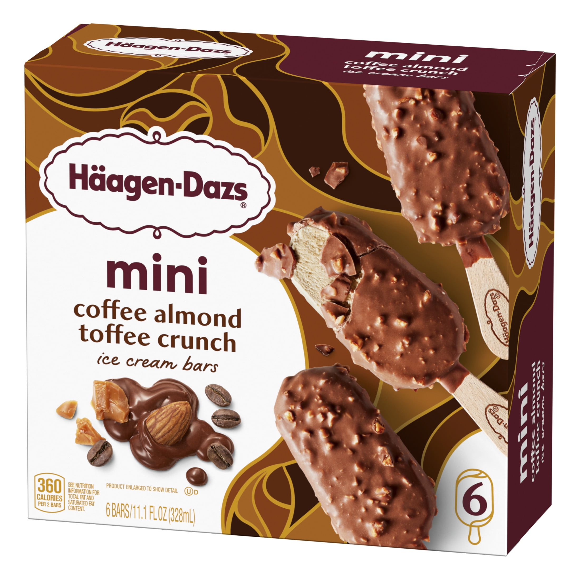 Haagen Dazs Coffee Almond Toffee Crunch Ice Cream Mini Snack Bars, Kosher, 6 Count