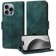 thumbnail image 2 of ELEHOLD For iPhone 13 Pro Max Leather Wallet Phone Case, Embossed Diamond Folio Flip Cover, Card Holder Cash Slot, Stand Support, Wrist Strap Lanyard -Green, 2 of 9
