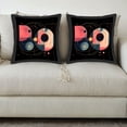 thumbnail image 3 of Set of 2 18x18in Throw Pillow Covers with Abstract Overlapping Circles in Pink Blue and Orange on Black Gold Accents Modern Design, 3 of 8