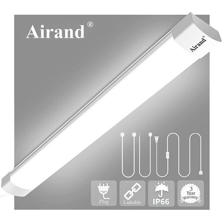 

Utility LED Shop Light Fixture 2FT 4FT with Plug Waterproof Linkable LED Tube Light 5000K Under Cabinet Lighting 1800 LM LED Ceiling and Closet Light 18W Corded Electric with ON/Off Switch