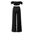 thumbnail image 6 of Summer Pants for Women Fashion Solid Cold Shoulder Ruffle Shirt Button Zipper Wide Leg Pant Suit Womens Sweet Pants Extra Long Dress for Tall Women Thermal Sports Fuzzy Sweatpants plus Size Black XL, 6 of 7